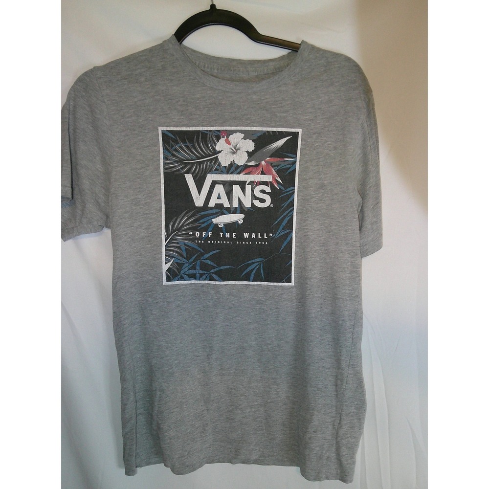 Vintage Vans Off The Wall Tropical Floral Graphic T-Shirt Kids Large Gray